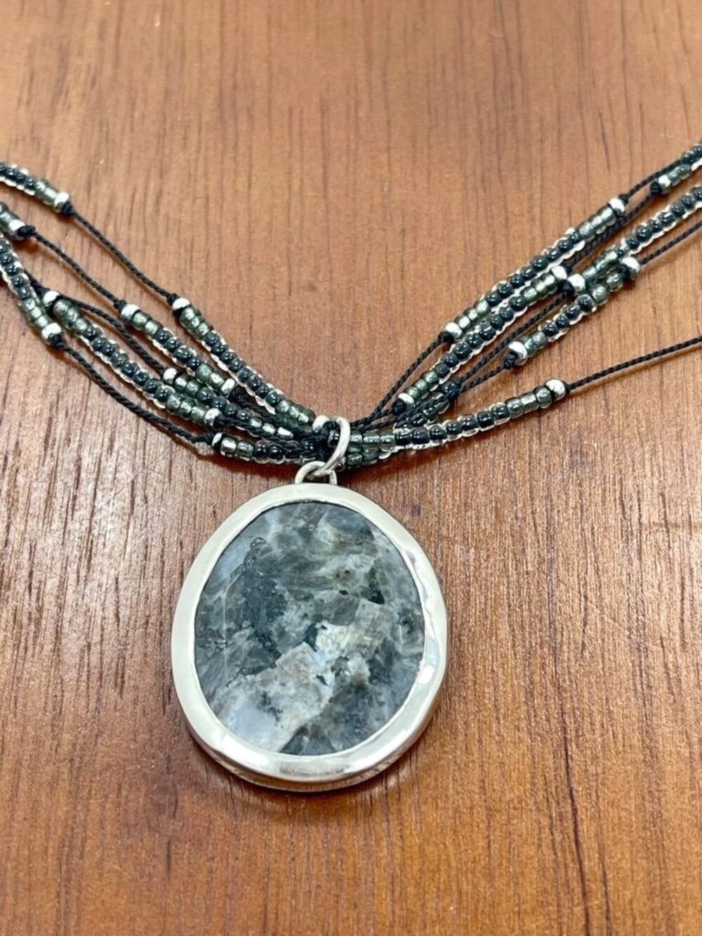 Retired Silpada Stormy Night N1895 Sterling Silver Feldspar Necklace